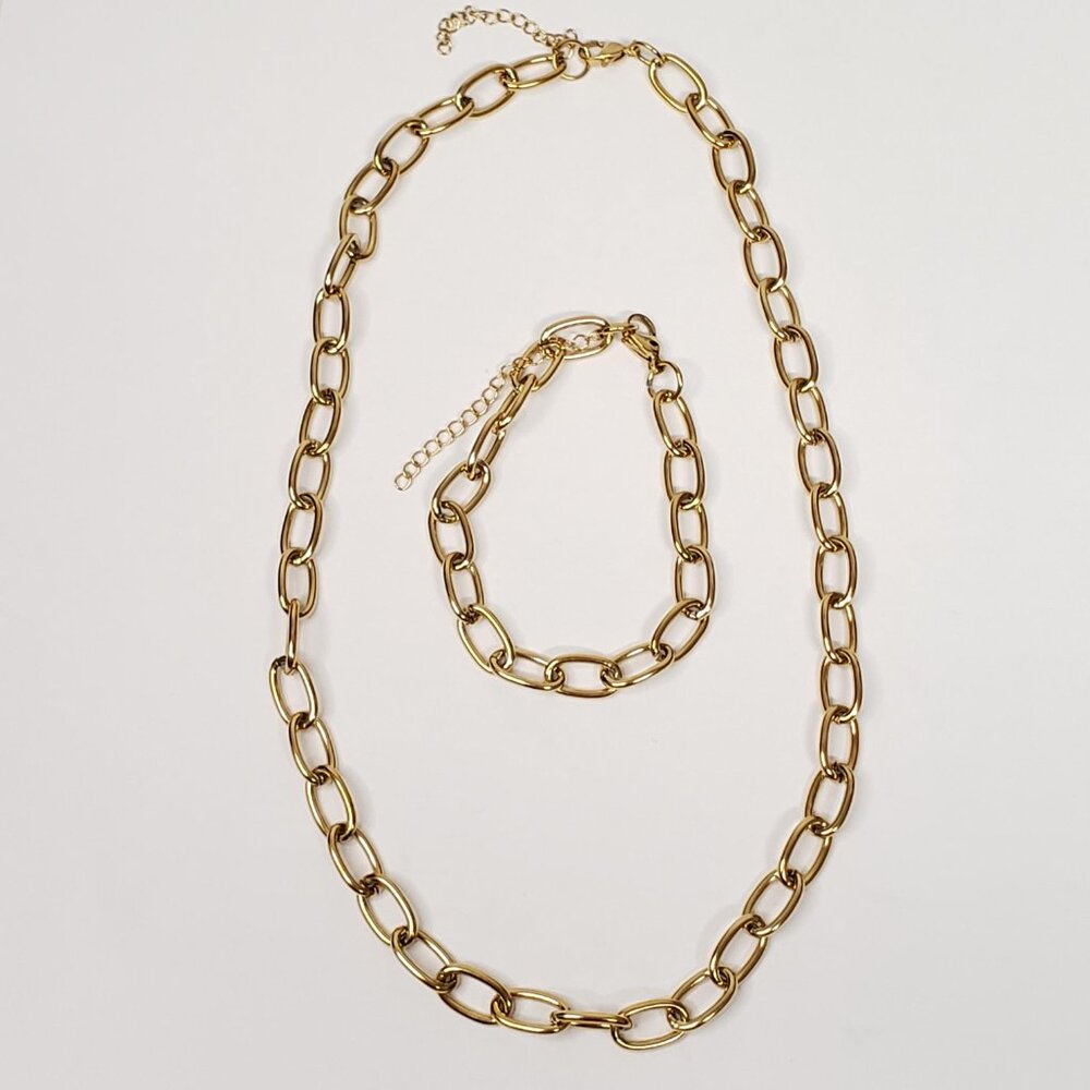High Quality Geometry Paperclip Stainless Steel Necklace & Bracelet Set